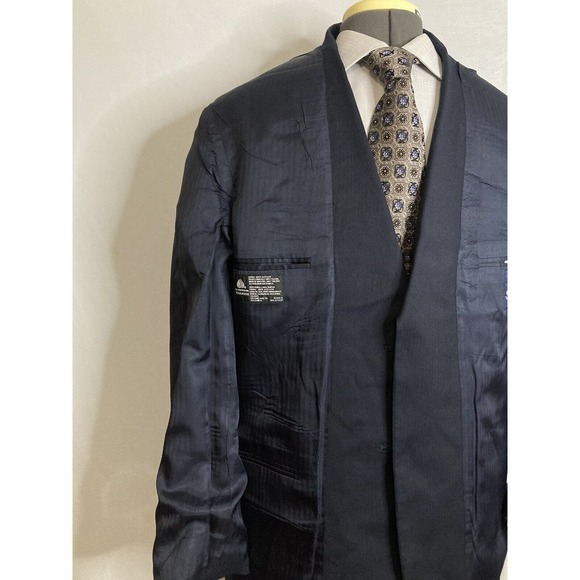 Mens Suit Jacket Blazer Sport Coat 40R 44" Navy Blue 2 Button Wool Stafford Mint - Picture 9 of 15